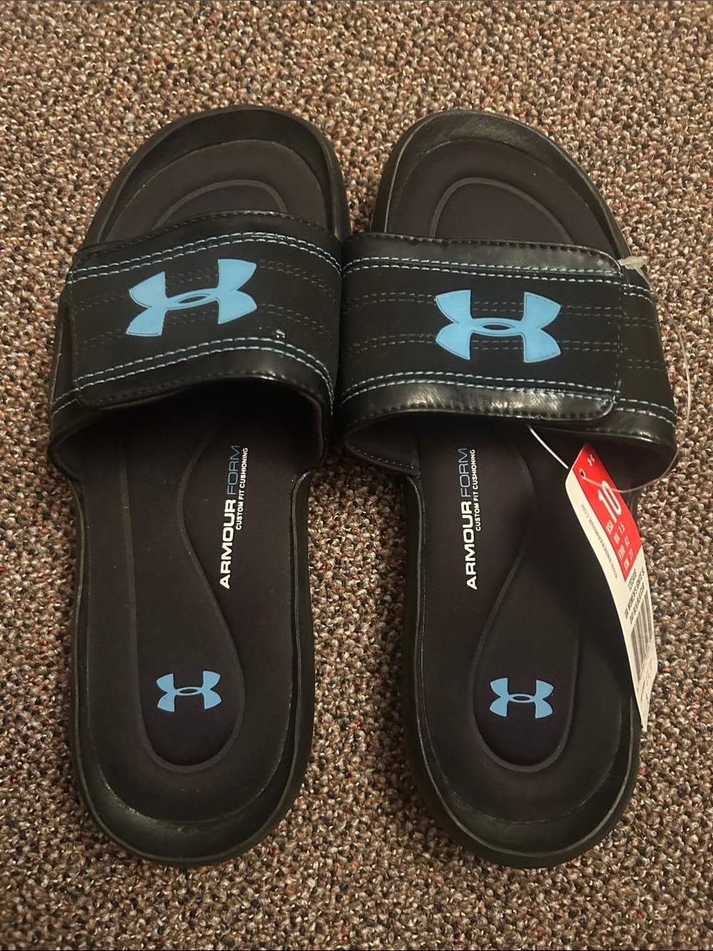 Under Armour Black Slides with Light Blue Logos